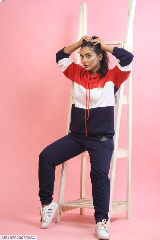 Women's Stitched Fleece Printed Hoodie Tracksuit